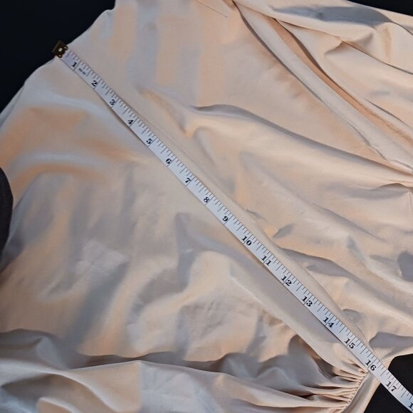 NWT, Cynthia & Sahar XL Luz, One-Shoulder Stretch Satin Mermaid Dress, Champagne - Picture 11 of 13